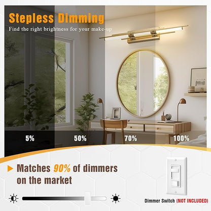 Gold LED Vanity Light 31IN Modern LED Bar Wall Light Over Vanity Mirror Hardwired Picture Light Dimmable Bathroom Wall Mount Lighting 5CCT(3000K/3800K/4500K/5200K/6000K)