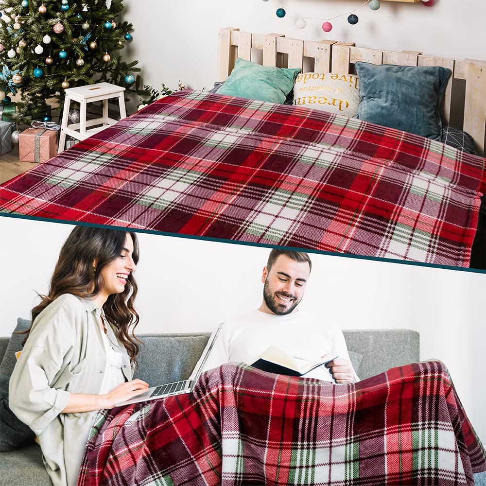 PAVILIA Throw Blanket | Holiday Christmas Red Fleece Blanket | Soft, Plush, Warm Winter Cabin Throw, 50x60 (Red Green Plaid)