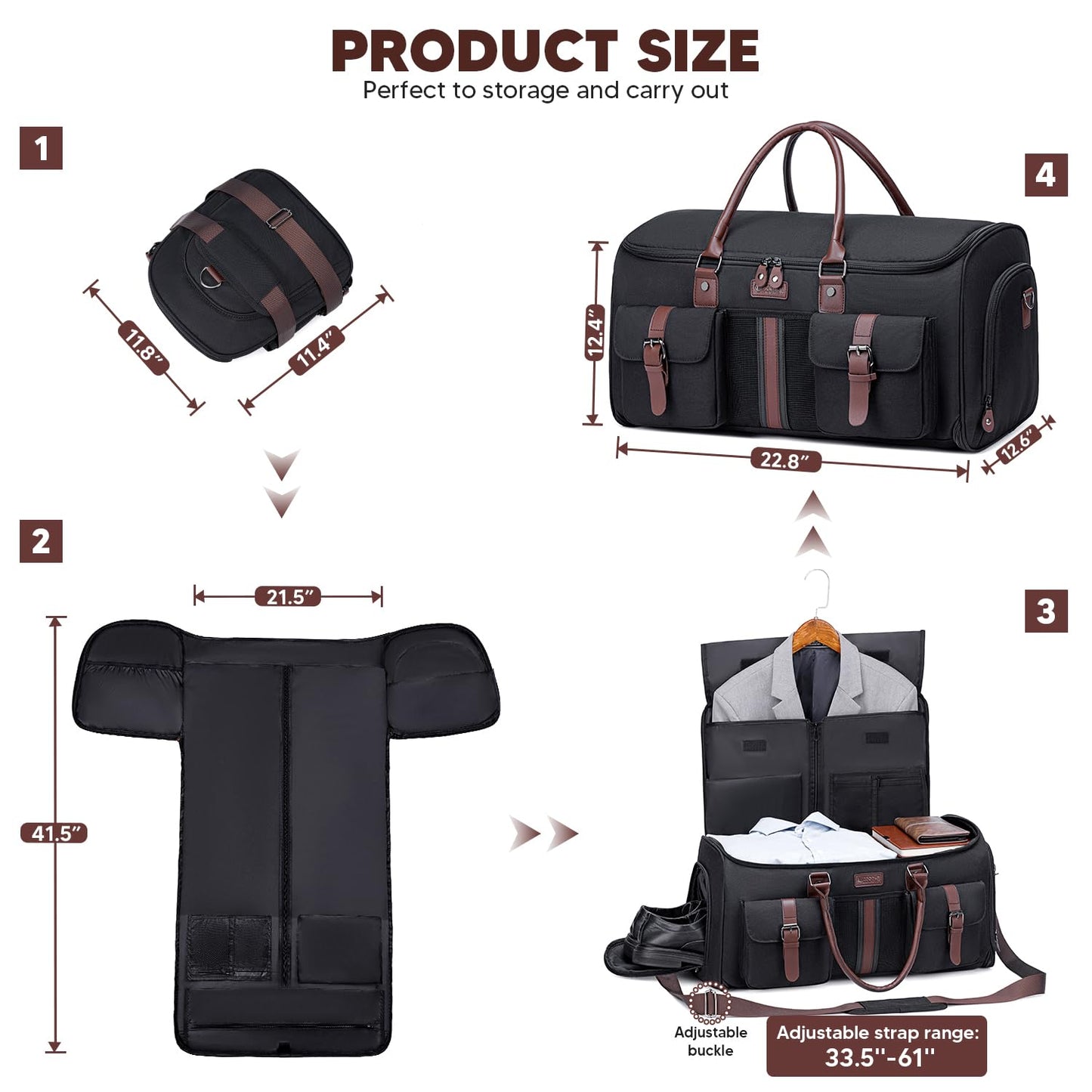 Carry on Garment Bag,Vessgra 2 in 1 Duffle Bag for Travel Convertible Garment Duffel Bags for Men Women Inner Dry/Wet Compartment Suit Bag Travel with Shoe Compartment Bussiness Weekender Trip,Black