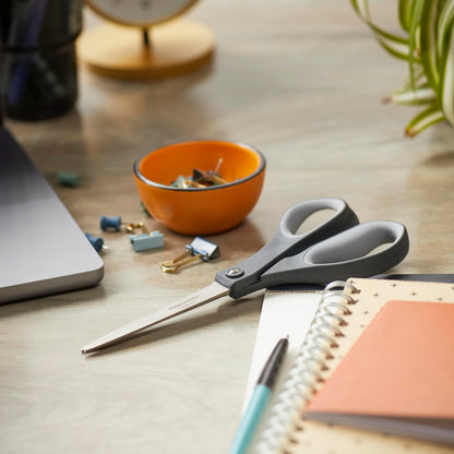 Fiskars 8" Comfort Grip Titanium All Purpose Scissors, Sharp Stainless Steel Blades for Everyday Cutting Tasks, Home, Office, and Arts & Crafts, Gray