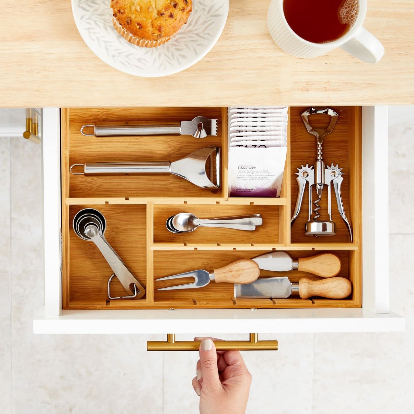 Juvale Drawer Organizer Tray - 8-Slot Drawer Divider for Utensils - Versatile Silverware Holder - Desk Tray for Office Supplies - 14 x 10 x 2 in, Brown, Bamboo