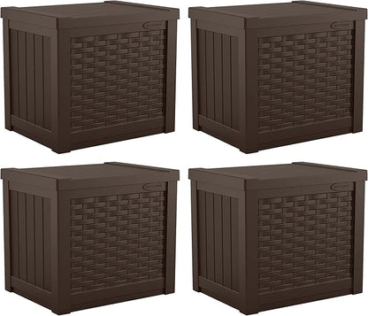 Suncast 4 Pack 22-Gallon Small Deck Box - Lightweight Resin Storage Container and Seat for Patio Cushions and Gardening Tools - Store Items on Patio, Garage, 22.5"L x 17"W x 22.5"H, Yard - Java Brown