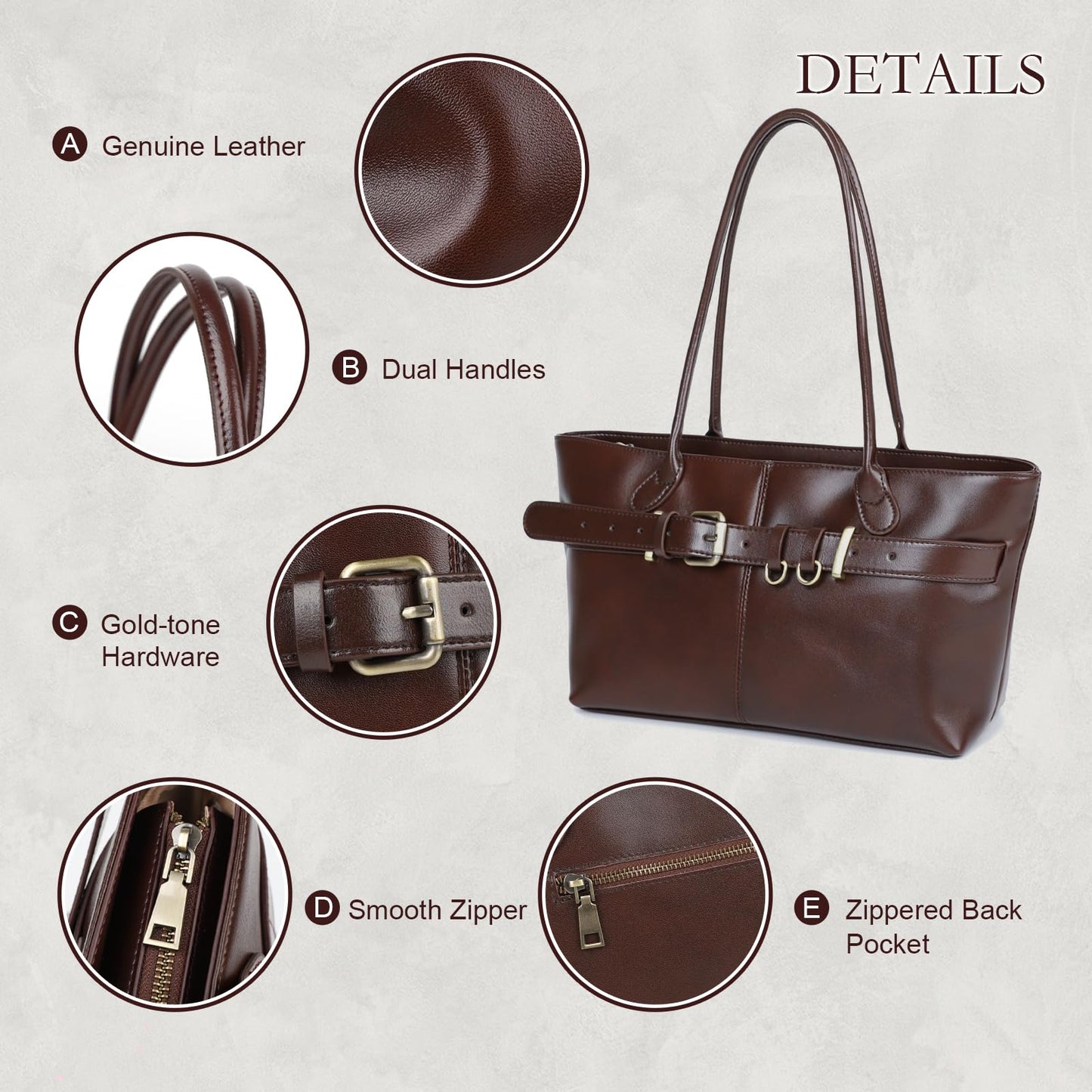 MoreFarther Genuine Leather Tote Bag for Women (Gray)
