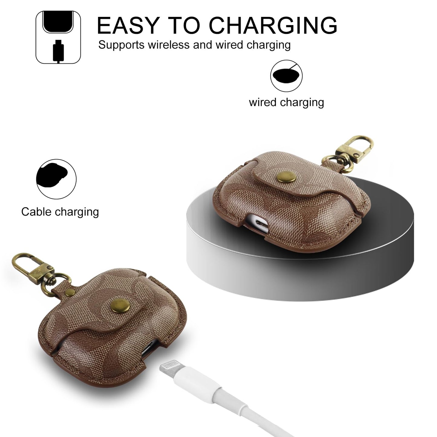for AirPods Pro 3 Case, Compatible with AirPods Pro 3rd Generation Case (2025), Cute Leather Full Body Shockproof Protective Cover for Women Men (C)