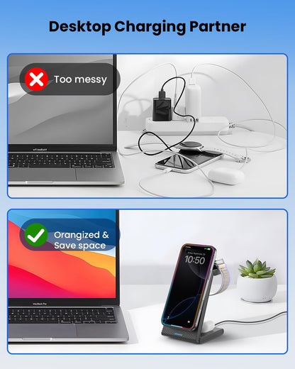 Wireless Charging Station for Apple - 3 in 1 Wireless Charger Stand Dock Watch and Phone Charger Station for Apple Watch 11/8/7/SE/6/5/4/3/2, iPhone 17 16-12 Pro Max SE XS X, Samsung, AirPods Pro/3/2