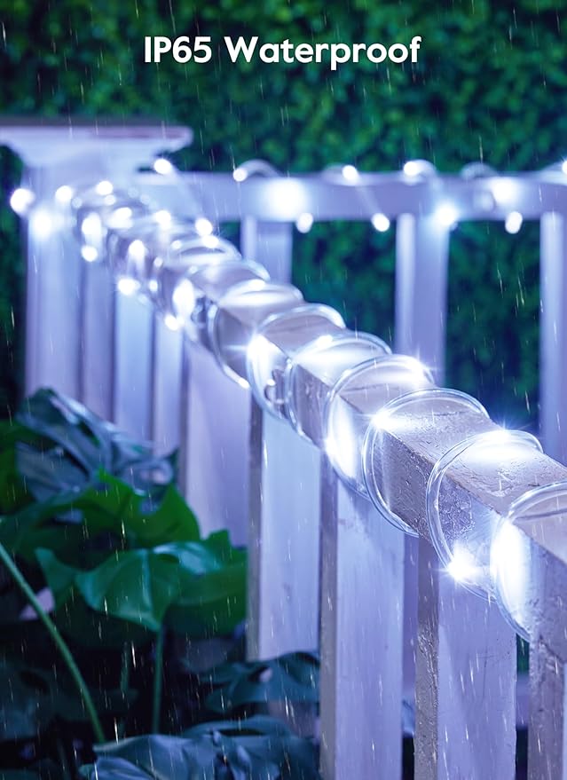 Brightown Solar Rope Lights, IP65 Waterproof 39FT 100LED Outdoor Solar String Lights Solar Powered Fairy Lights with 8 Lighting Modes for Party Garden Yard Home Holiday Tree Decoration, Pure White