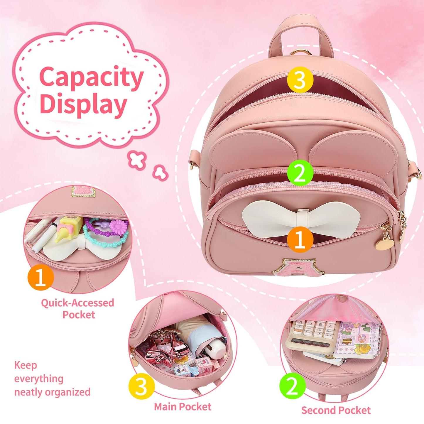 VLJTM Birthday Gift for 2 3 4 5 6 7 8 9 10 Year old Girls Personalized Initial Toddler Mini Backpack Purse for Kids-Pink-B
