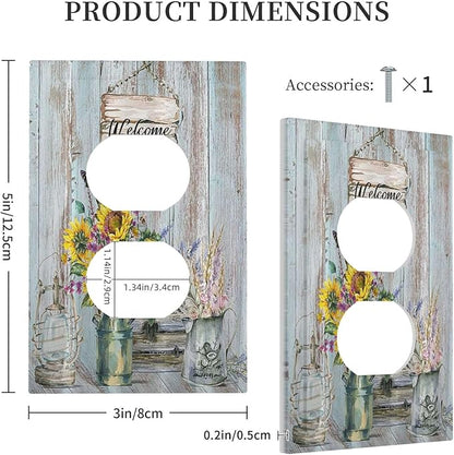 Sunflower Vintage Barn Wooden 1 Gang Single Duplex Light Switch Plate Outlet Cover Sun floral Decorative Wall Plate Switchplate Electrical Faceplate Farmhouse Home Livingroom Decor