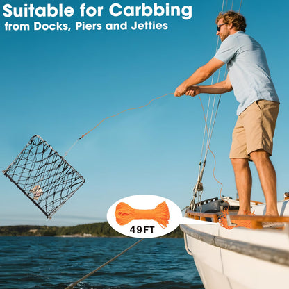 QualyQualy 4 Set Castable Crab Trap Kit, Foldable Crabbing Net with Rope & Bait Clip, Crab Snare/Pots/Traps for Blue Crabs, Dungeness, Crawfish Portable Crabbing Equipment