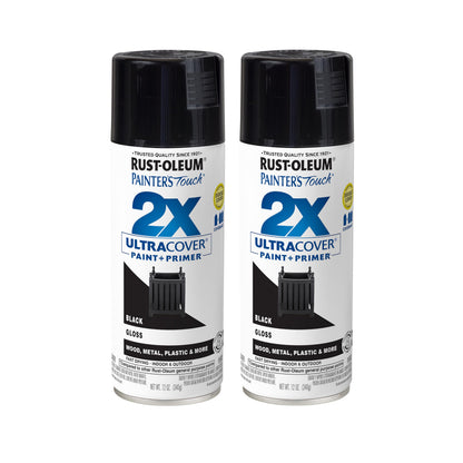 Rust-Oleum 334026-2PK Painter's Touch 2X Ultra Cover Spray Paint, 12 oz, Gloss Black, 2 Pack