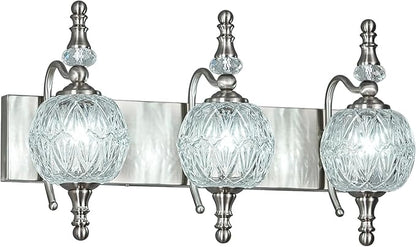 Modern Crystal Bathroom Vanity Lights Fixtures Over Mirror Brushed Nickel Vintage 3-Lights 20 Inch Bathroom Light Fixtures Glass Crystal Vanity Lights