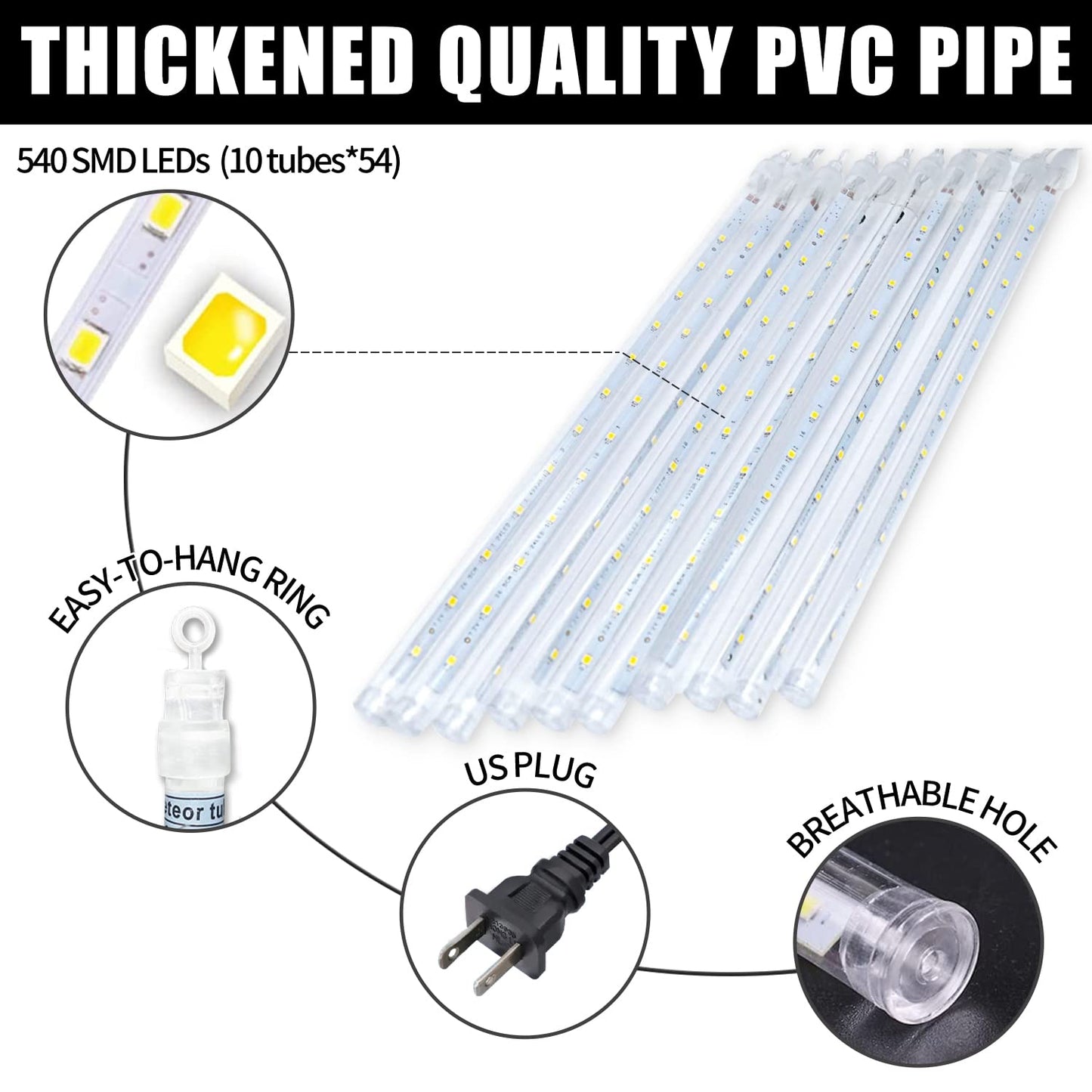 Roytong Purple Meteor Shower Lights, 10 Tube 540 LED 20 Inch Icicle Raindrop Lights for Halloween Tree Patio Garden Roof Eaves Outdoor Decor, Waterproof Plug (Can Connect 100 Sets)