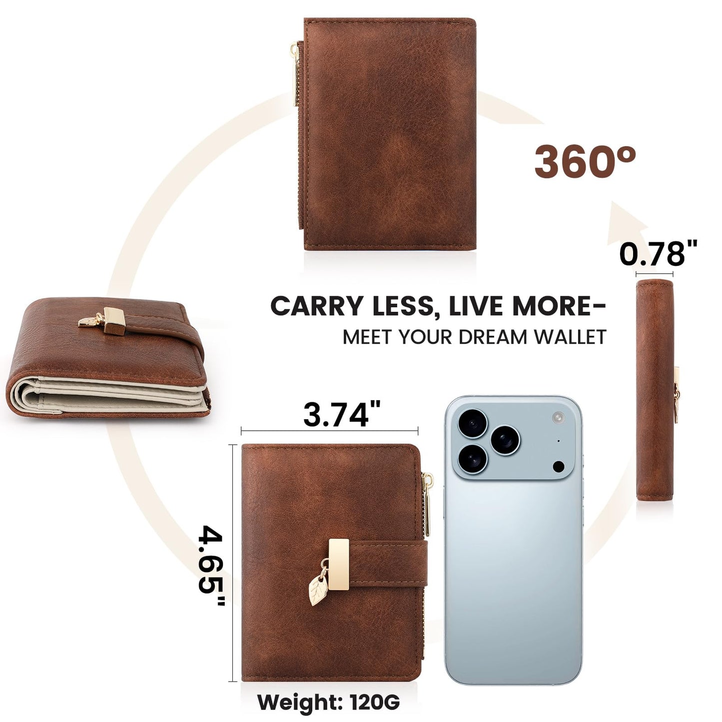 Pomelo Best Wallet Women Large Capacity Bifold Wallets for Women Credit Card Holder 8 Card Slots with 2 ID Window Zipper Coin Pocket Brown