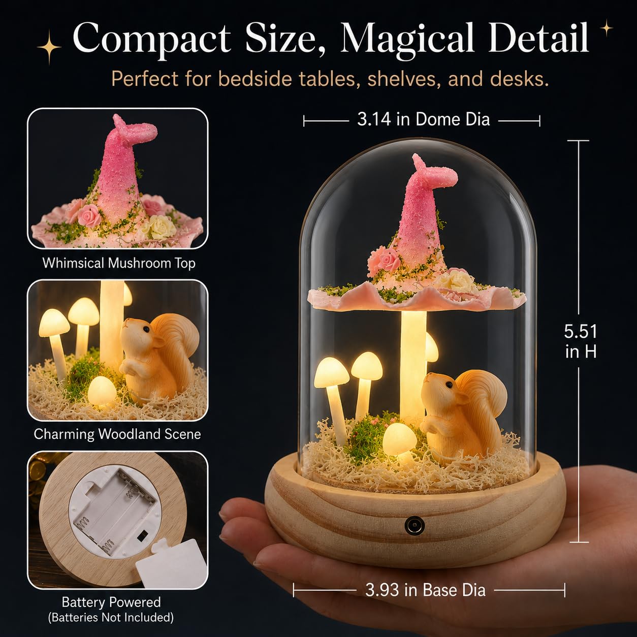 QUELIEN Mushroom Lamp in Glass Dome,Mushroom Gifts for Women - Warm LED Night Light for Bedroom Decor,Birthday Party Decorations,Ideal Birthday Gift Valentines Gift