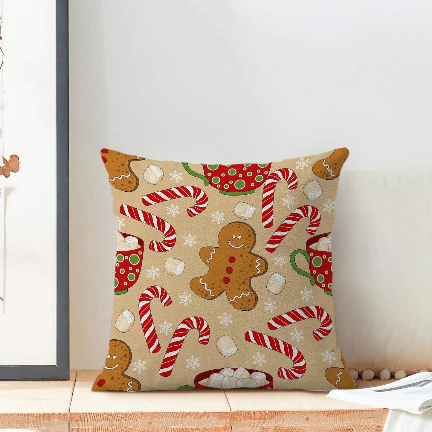 AEIOAE Christmas Pillow Covers 18x18 Inch Set of 2 Gingerbread Man Candy Cane Throw Pillowscase,Snowflake Xmas Holiday Outdoor Decorative Farmhouse Winter Decor Cushion Covers for Home Sofa Bed