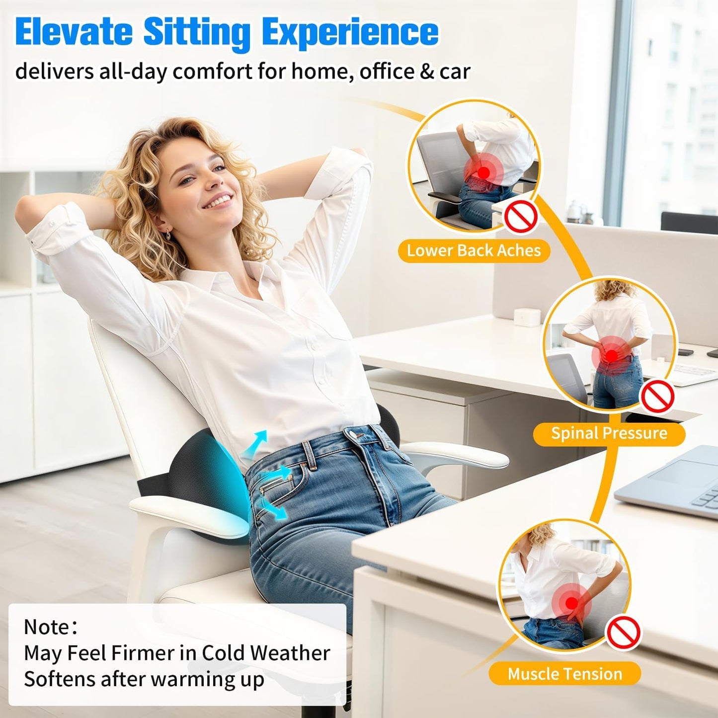 SweetSlubr Lumbar Support Pillow for Office Chair - Memory Foam Lumbar Pillow with Detachable Strap & Breathable Cover, Ergonomic Back Support for Office Chair, Car Seat Cushion, Bed Rest (Black)