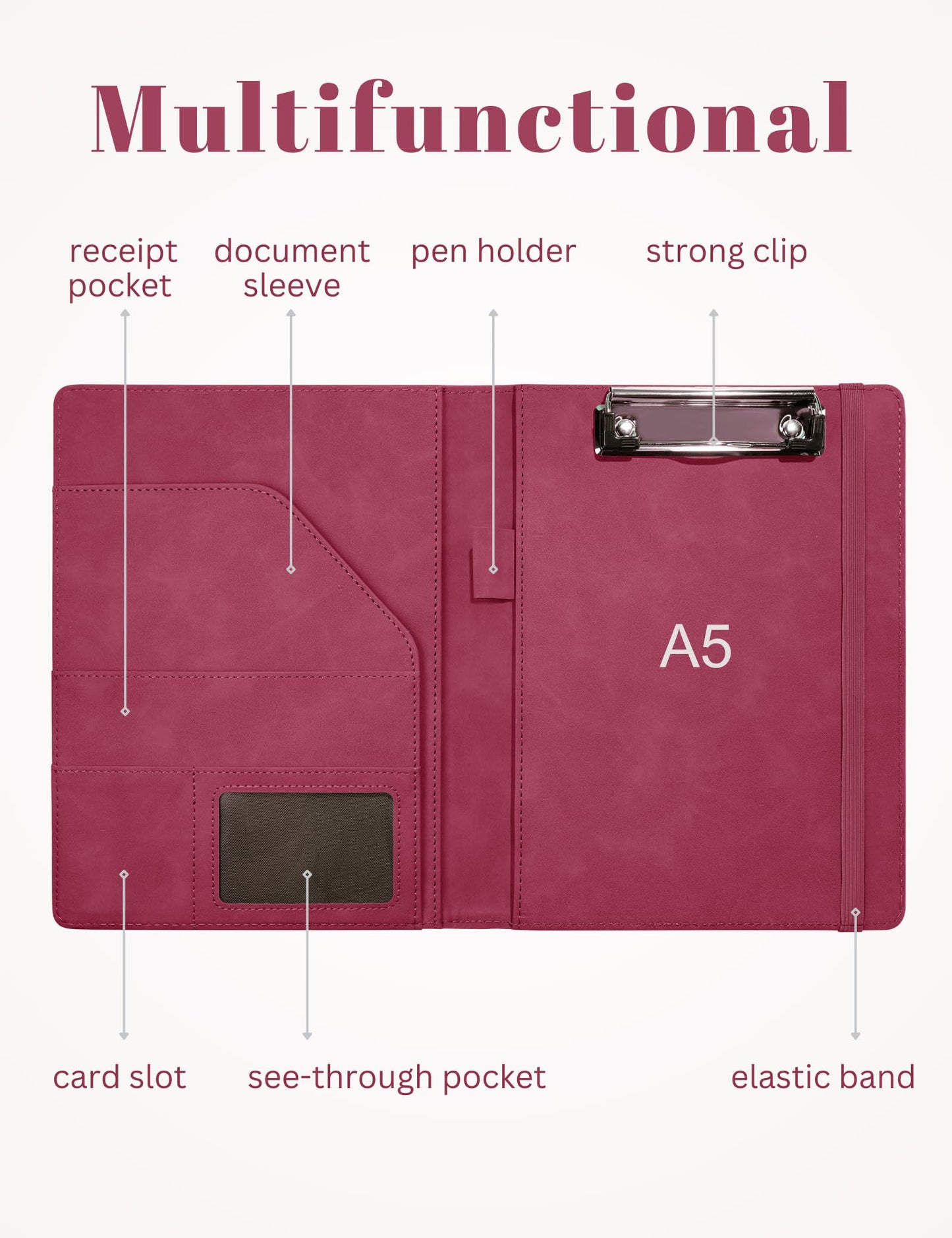 Mymazn Small Padfolio Clipboard Folder for 5x8 Inch Writing Pads, Compact A5 Portfolio for Business Office, Floral Red