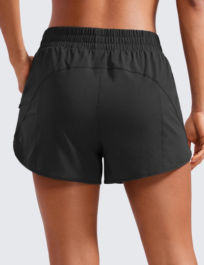 CRZ YOGA Dolphin Athletic Shorts for Women 3" - High Waisted Quick Dry for Running Workout Gym Track with Zip Pocket Lemon Vibe Medium
