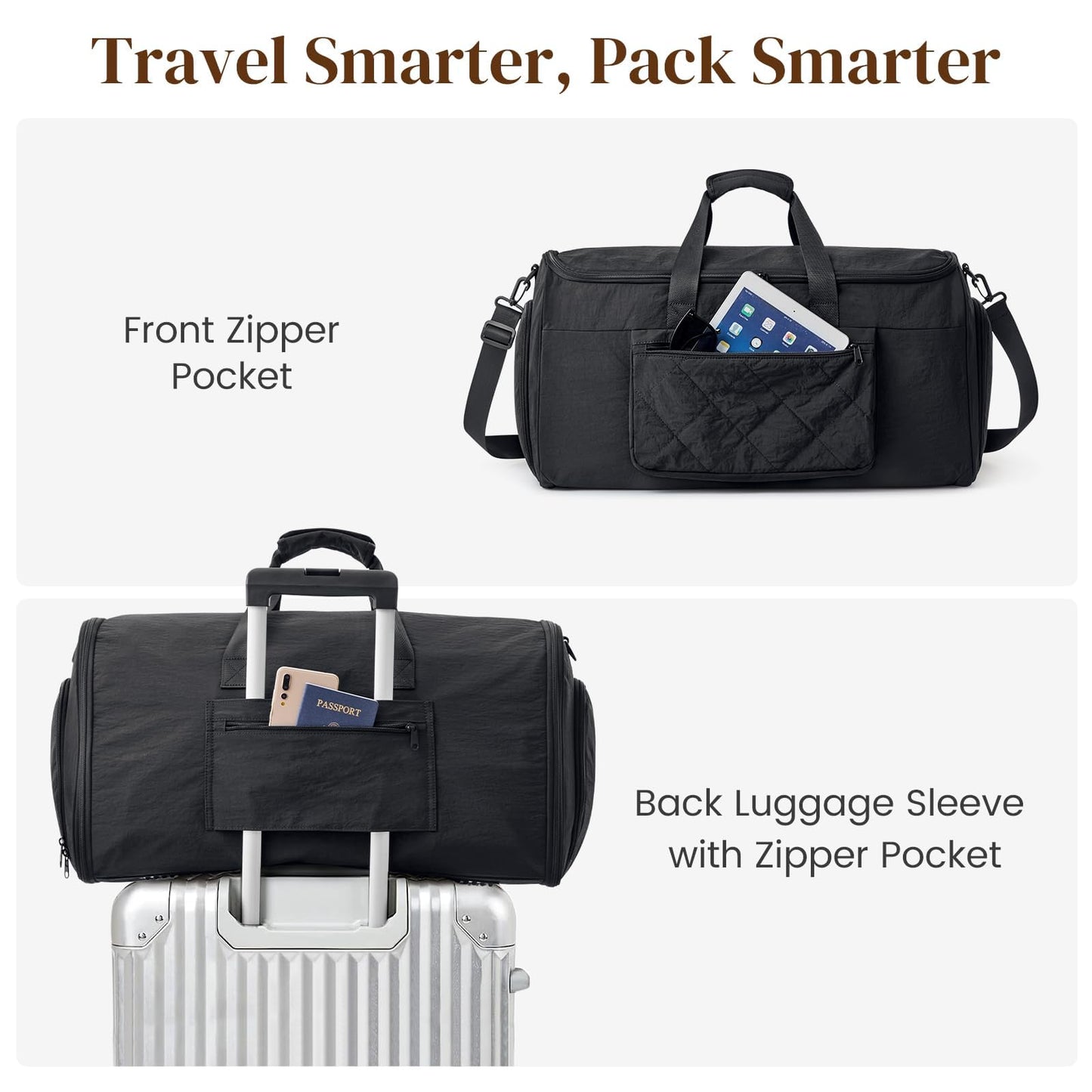 S-ZONE Garment Duffle Bags for Travel Carry on Convertible 2 in 1 Suit Bags Hanging Suitcase with Toiletry Bag 50L