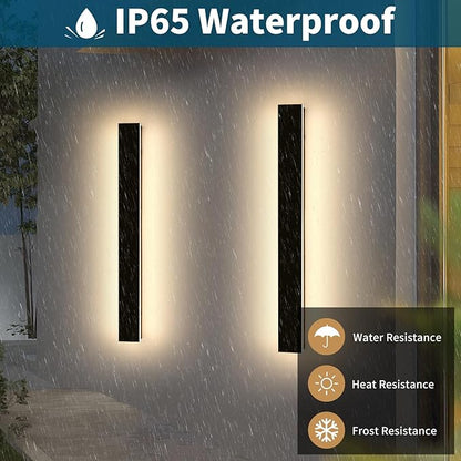 2 Pack 47.2inch Modern Outdoor Wall Light Fixture, IP65 Waterproof LED Wall Mounted Sconce, 3 Color 3000K/4500K/6000K, 42W, Black Exterior Lighting for House, Backyard, Garden, Garage