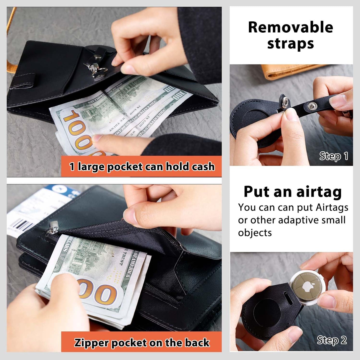 Deziliao Passport wallets, Mulit-purpose RFID Blocking Passport Holder AirTag Wallet, Travel Wallet（Black）