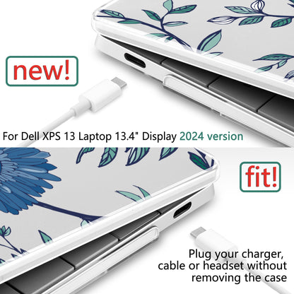 Batianda Case for 2024 Dell XPS 13 Laptop Copilot+ PC 13.4" Display Model Number 9345/9350, Lovely Ultra-Slim Lightweight Scratch-Resistant Hard Cover with Professional Protection, Blue Flowers