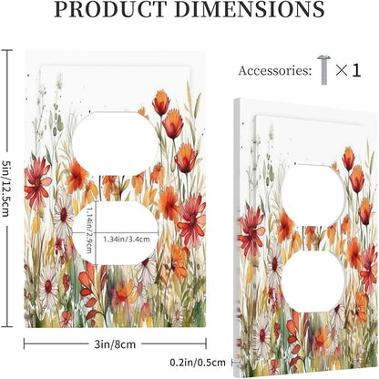Watercolor Wild Flower Floral 1 Gang Single Duplex Light Switch Plate Outlet Cover Decorative Wall Plate Switchplate Electrical Faceplate for Nursery Bedroom Bathroom Decor