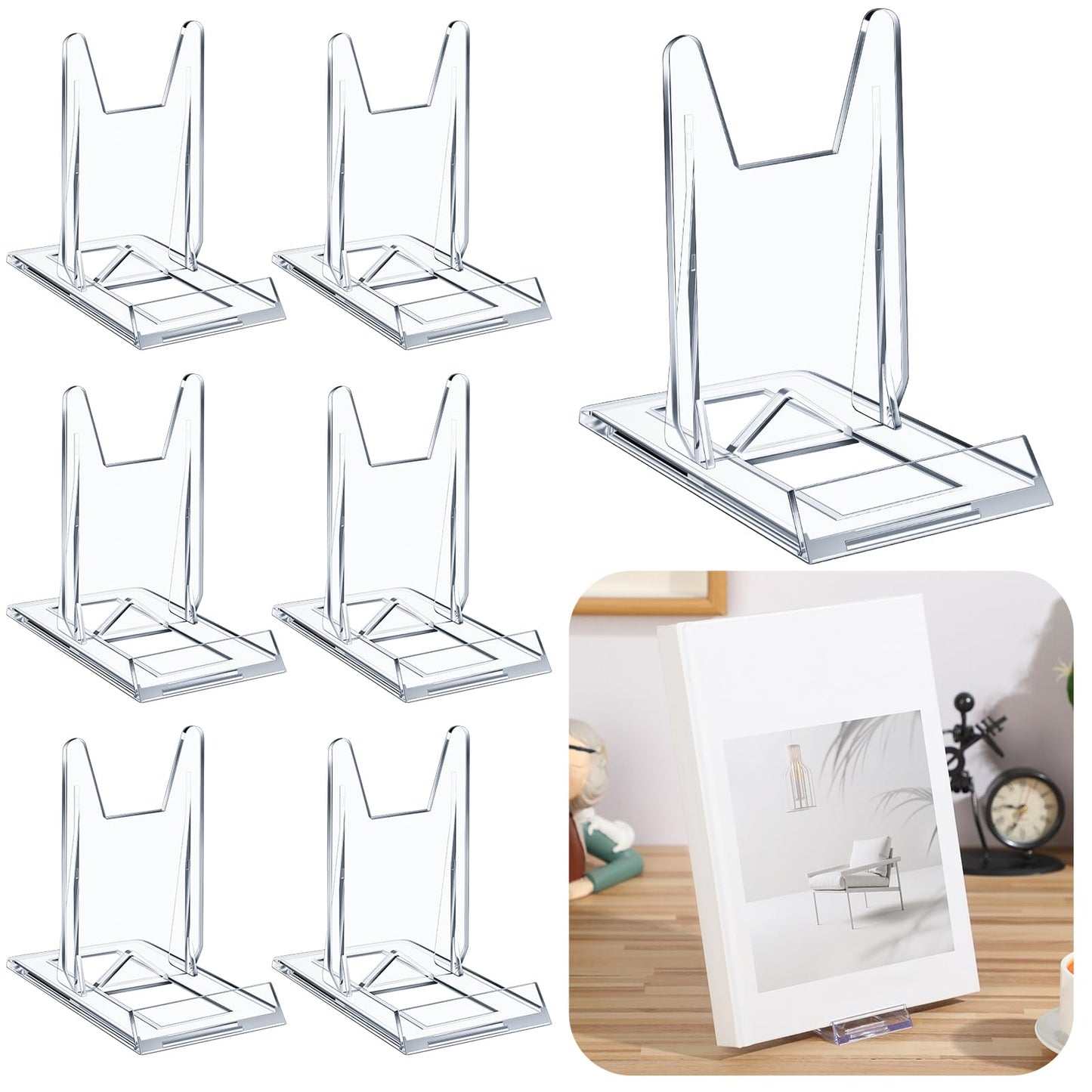 Memorywuu 36 Pack Acrylic Book Stand for Display Adjustable Clear Display Holder Easel Collector Stand for Home Office Back to School Comic Album CD Magazine Postcard Artworks (4.2 x 4.3 x 2.35 Inch)