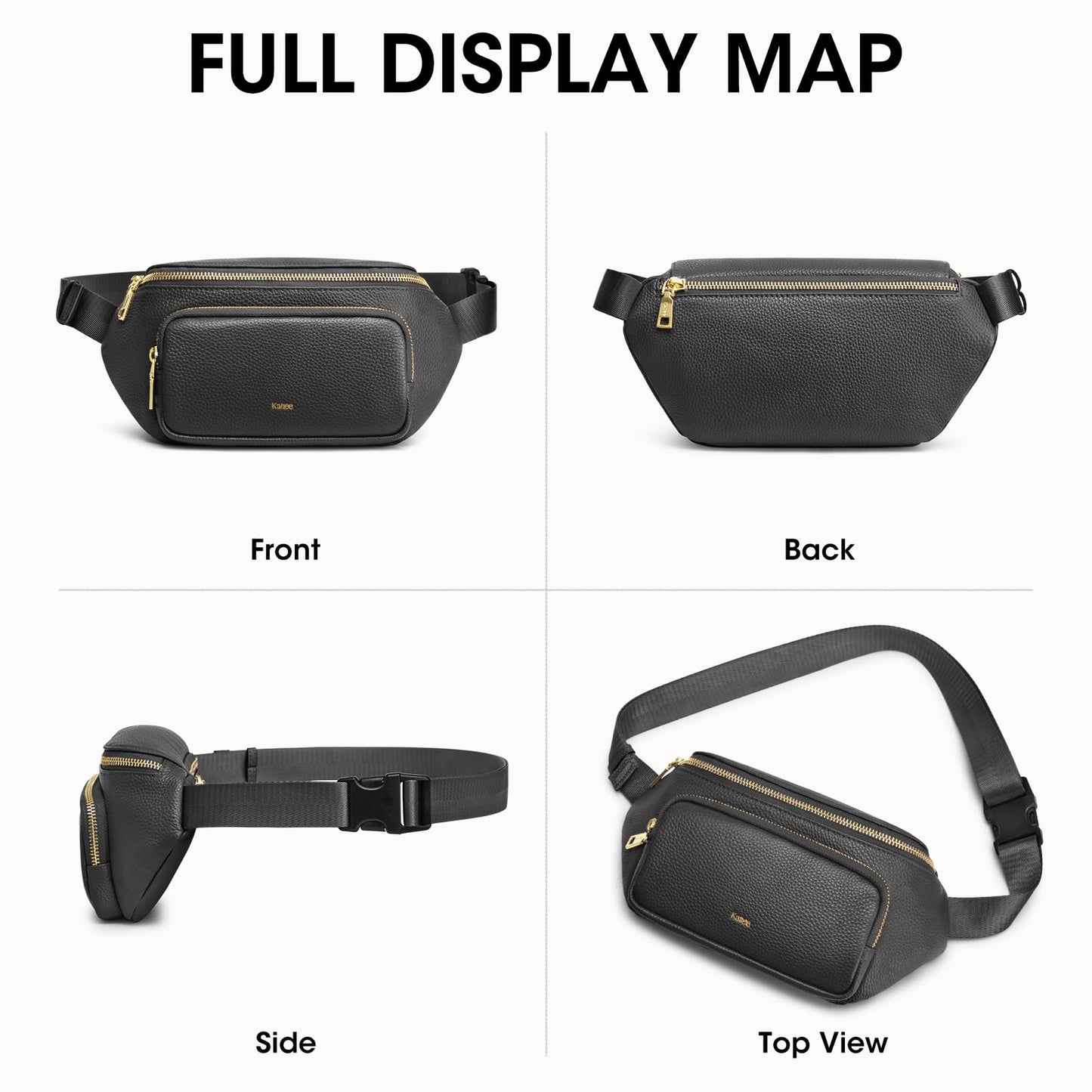 Kattee Fanny Packs for Women, Leather Crossbody Bags for Women Trendy, Small Belt Bag,Fashion Waist Packs with RFID Blocking, Black