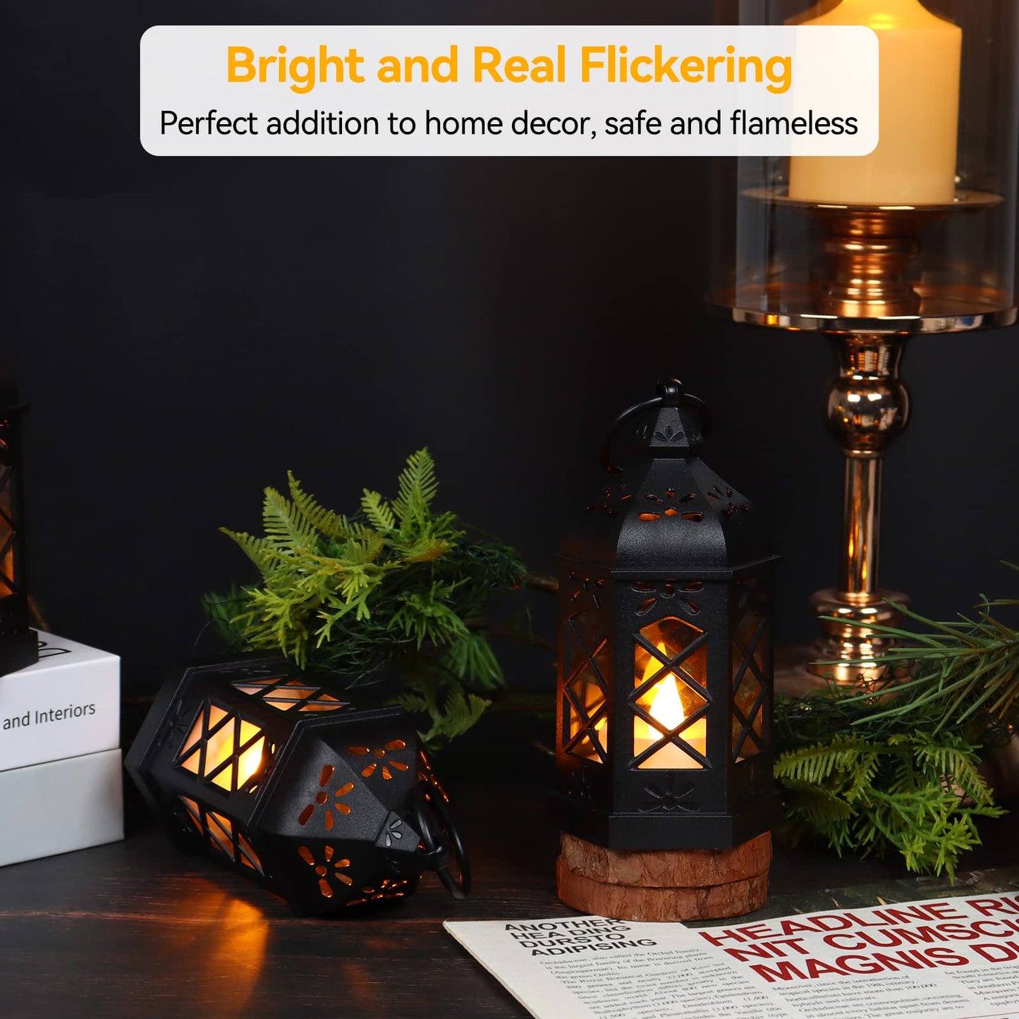 Reperla 12-Pack Mini Lanterns, Small Candle Lanterns Decorative, Black Tea Light Lantern, Ramadan Eid Decor, Table Centerpiece for Wedding Halloween Christmas, Easter Decorations, Battery Included
