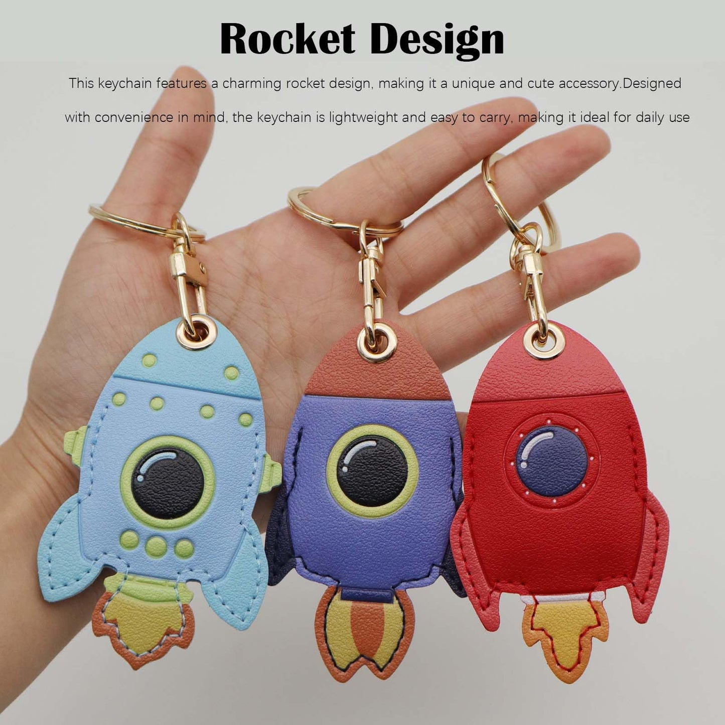NWIUREN Rocket Leather Keychain - Lightweight and Functional, 3-Pack for Wallet Keys, Bags, and Pets, and Backpacks