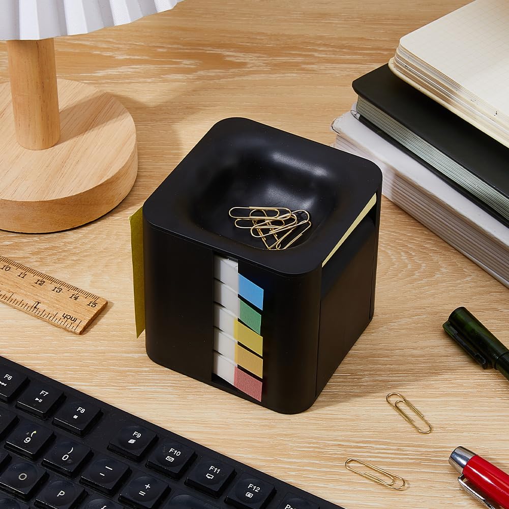 DICOSMETIC 5-in-1 Note Dispenser Sticky Note Holder Paper Clips Holders Index Flag Dispenser Memo Holders Desk Organizer Creative Office Supplies for Office Home, Black