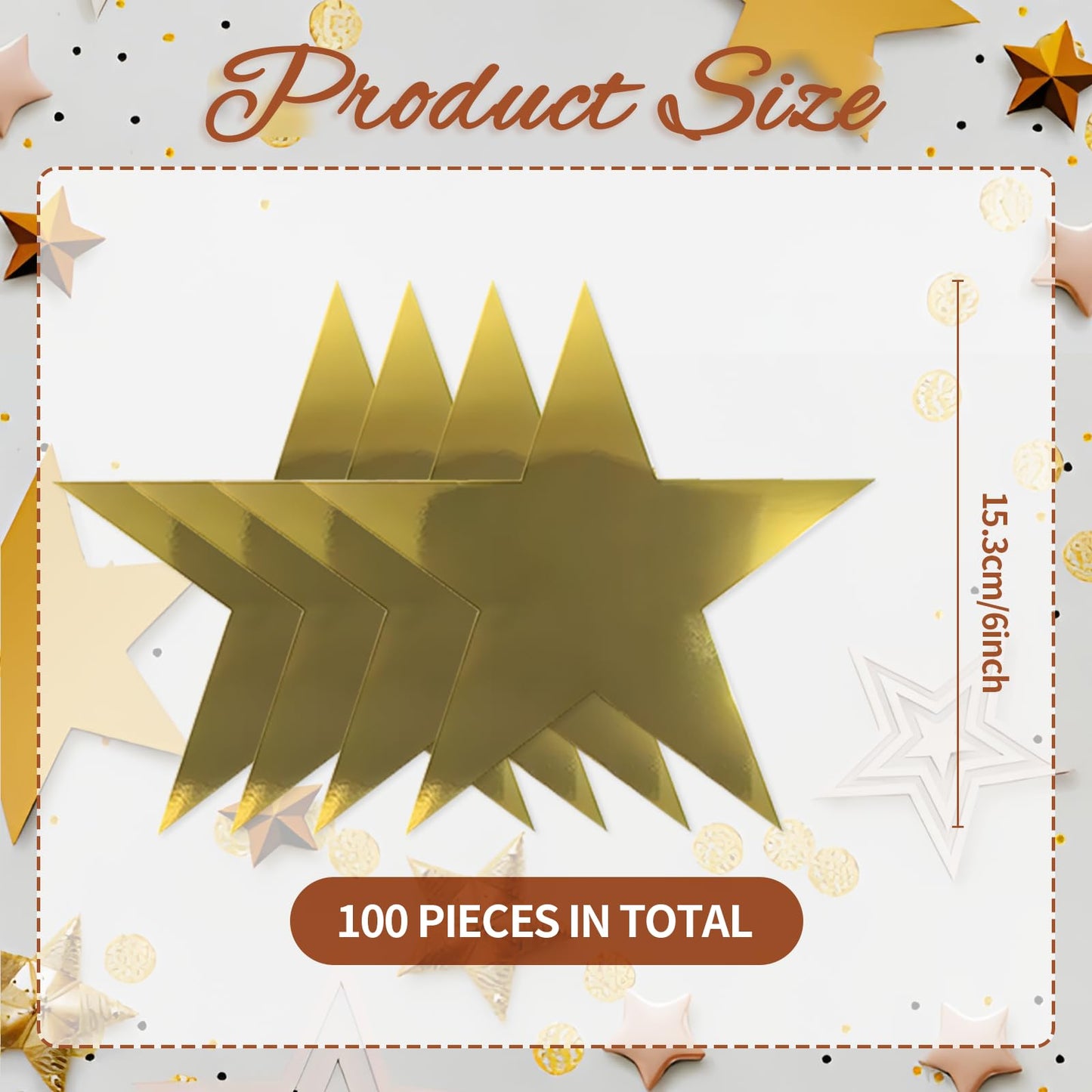 Gold Star Cutouts,100PCS Star Cutouts, 6" Double Printed Paper Stars,Cardboard for DIY Party Decorations, Wall Décor, Birthdays, Weddings,Graduation Party Decoration