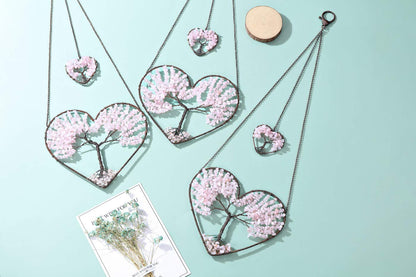 PESOENTH Rose Quartz Crystal Tree of Life Heart Wall Hanging Decor Gifts for Women,Bohemian Pink Healing Crystals Reiki Stones Ornaments Spiritual Gifts Christmas Tree Home Hanging Decorations