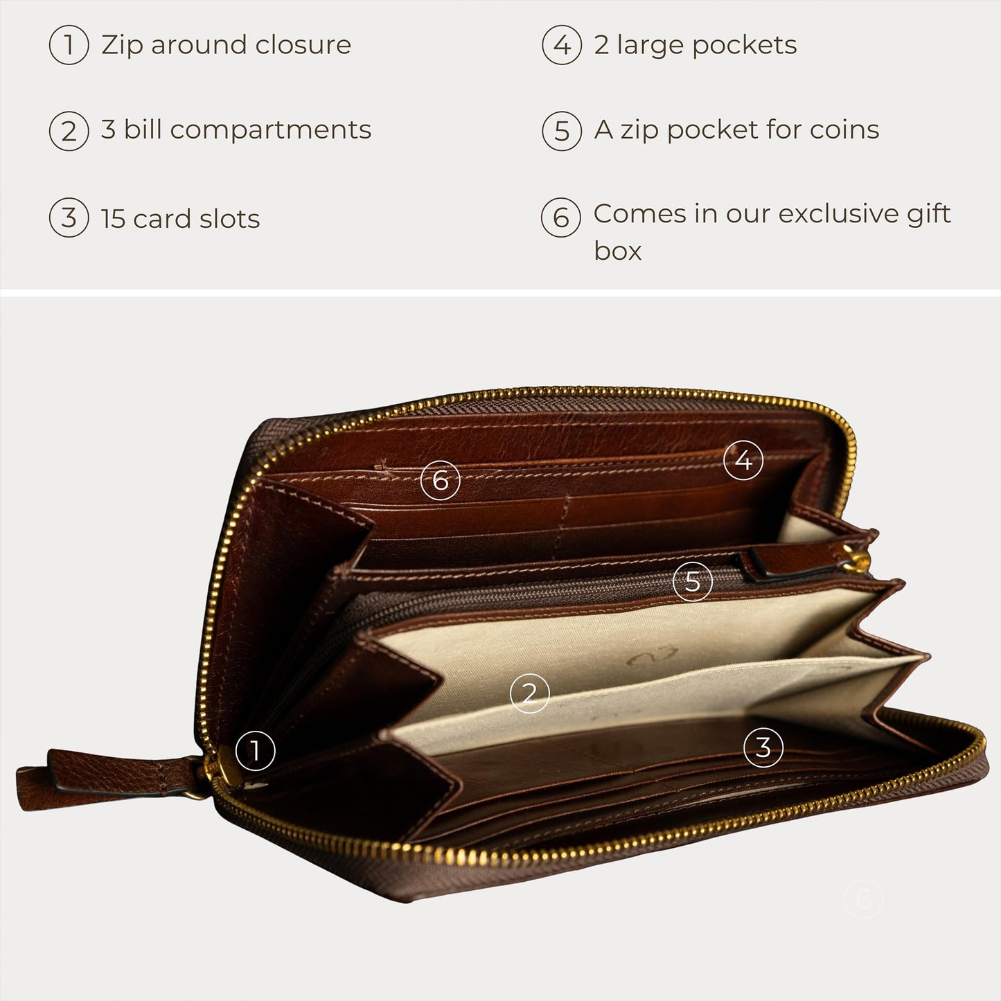 Time Resistance Leather Minimalist Wallet – Handmade Italian Full-Grain Leather Continental Wallet – Slim Cards and Cash Holder (Brown)