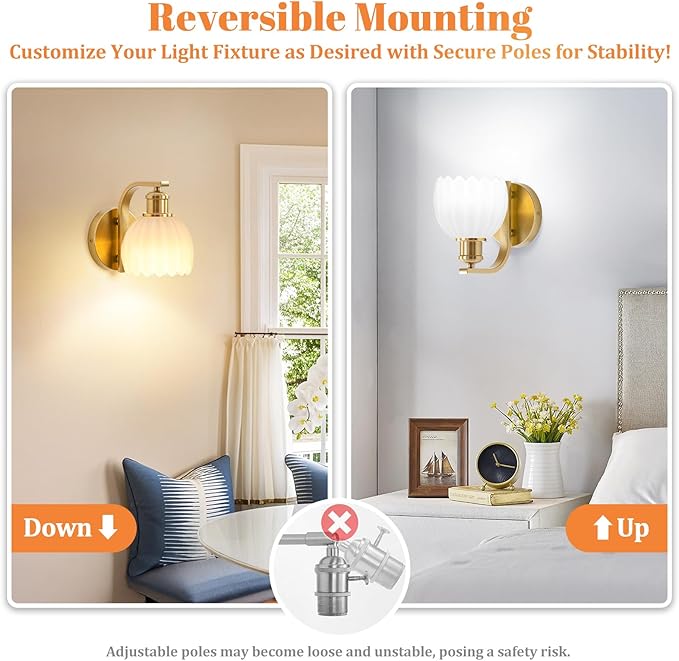 Rechargeable Battery Operated Wall Sconce Set of Two with Milky White Glass Lampshade, Wireless Wall Scone Decor with Remote Control, 15 Colors Gold Wall Light for Bedside Hallway Bedroom Doorway