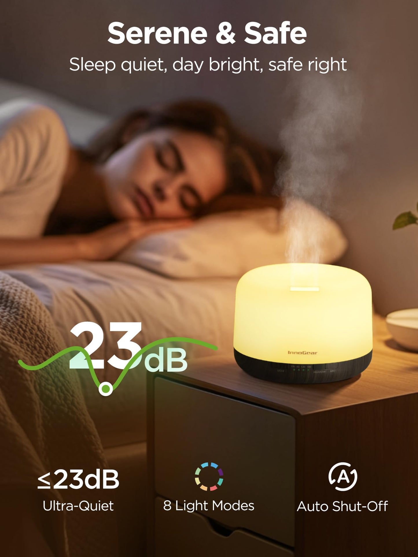 InnoGear Aromatherapy Diffuser & 10 Essential Oils Set, 500ml Essential Oil Diffuser with Remote Control Ultrasonic Cool Mist Scent Humidifier Vaporizer Auto-Off Timer for Room Office Home, Yellow