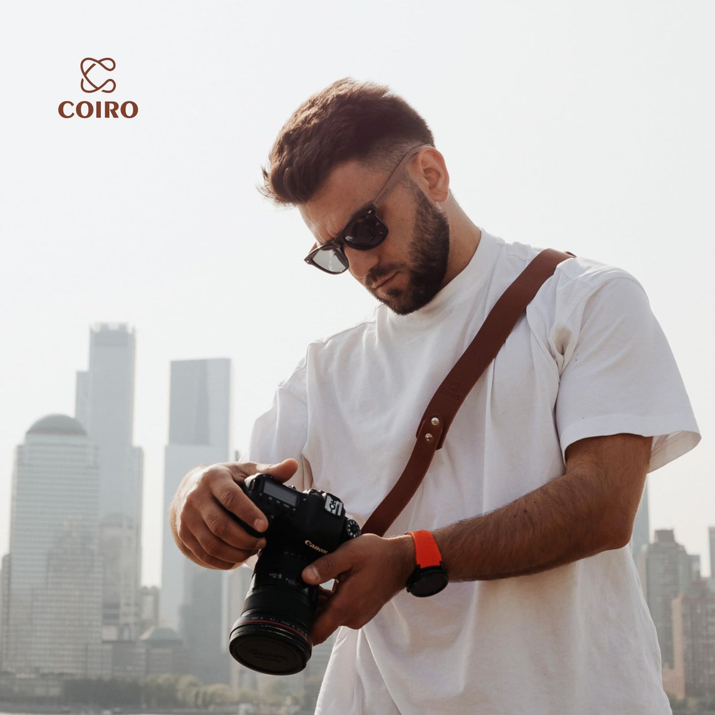 C Coiro Leather Camera Strap for One Camera - Professional Single Leather Harness Shoulder Strap Quick Release Gear DSLR/SLR, Camera Accessories for Photography, Tan