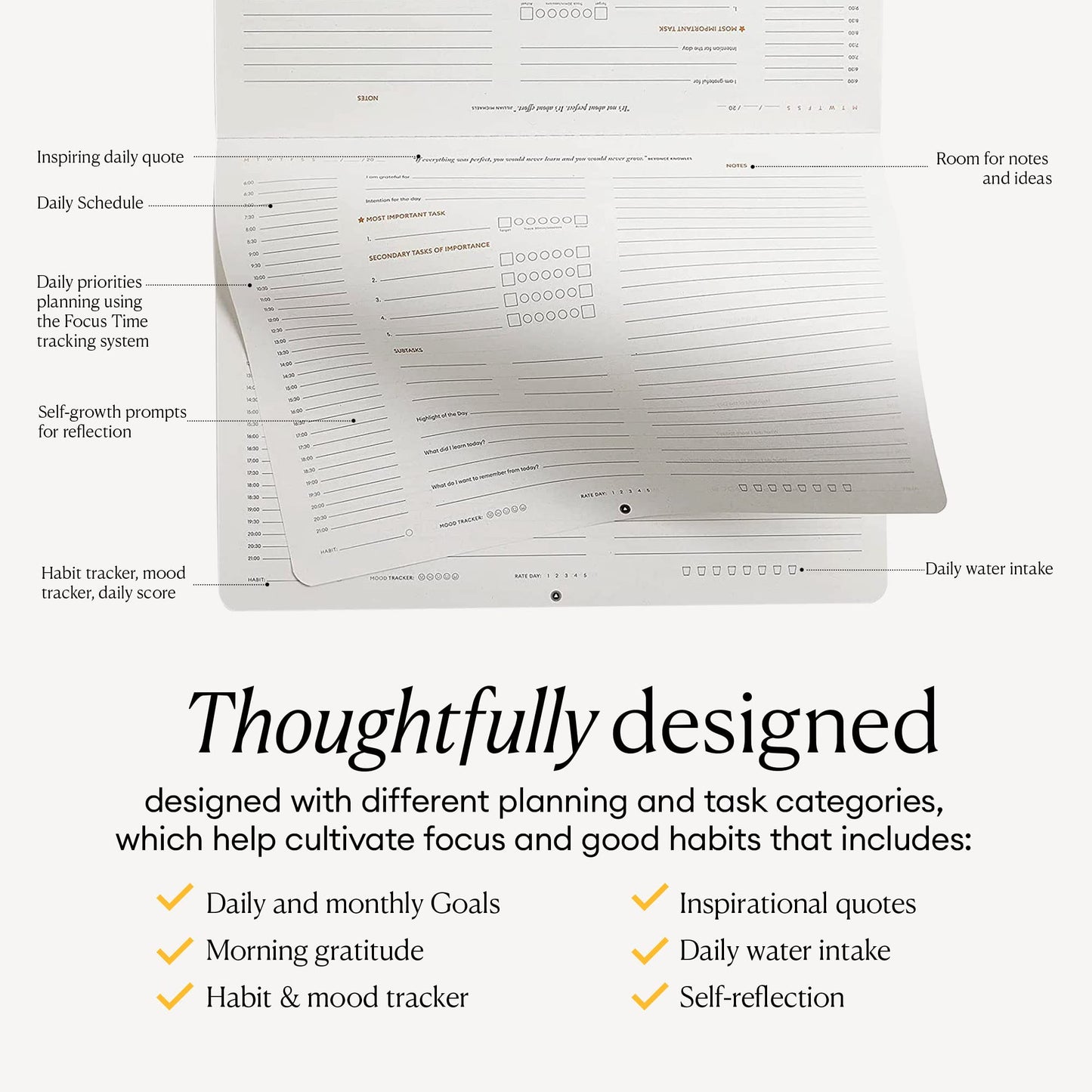 Intelligent Change - Daily Desk Pad, 3-Month Productivity Planner, Tear-Out Deskpad for to-Do List, Productivity Tools for Time Management and Mindfulness, A4 Size, Black