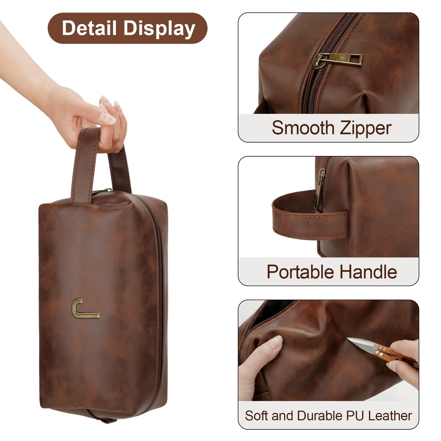 CLOUDWINGS Men’s Father's Day Personalized Gift Initial Travel Toiletry Bag for Him PU Leather Waterproof Shaving Bag for Travel Essentials Birthday Gift for Dad Husband Boyfriend (J)