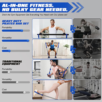 Ayombo Pilates Equipment, Heavy Duty Pilates Bar Kit with Resistance Bands, Portable Gym Pilates Bar for Home Squat Exercise, Legs, Waist, Arm, Abs, Chest, Shoulders Muscle Strength Workout Equipment