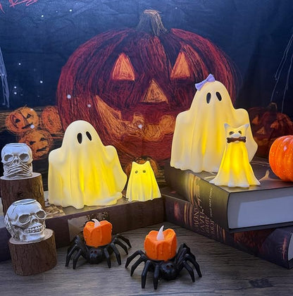 Halloween Decorations Indoor,Ghost Decor, Light Up Ghosts Kit Set of 4,Friendly Pets,Gothic Home Decor(2ghost 1dog 1cat)