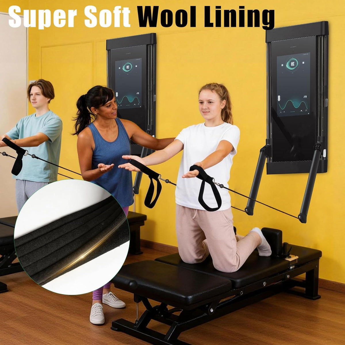 Pilates Loops Compatible with Tonal Machine, Double Loop Soft Lined Pilates Straps with T Lock Adapter, W/Snap Hooks, D-Ring Straps for Home Gym, Yoga, and Strength Training