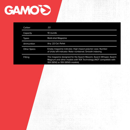 Gamo 10X Quick‑Shot Compatible 10‑Round Magazine -.22 Caliber