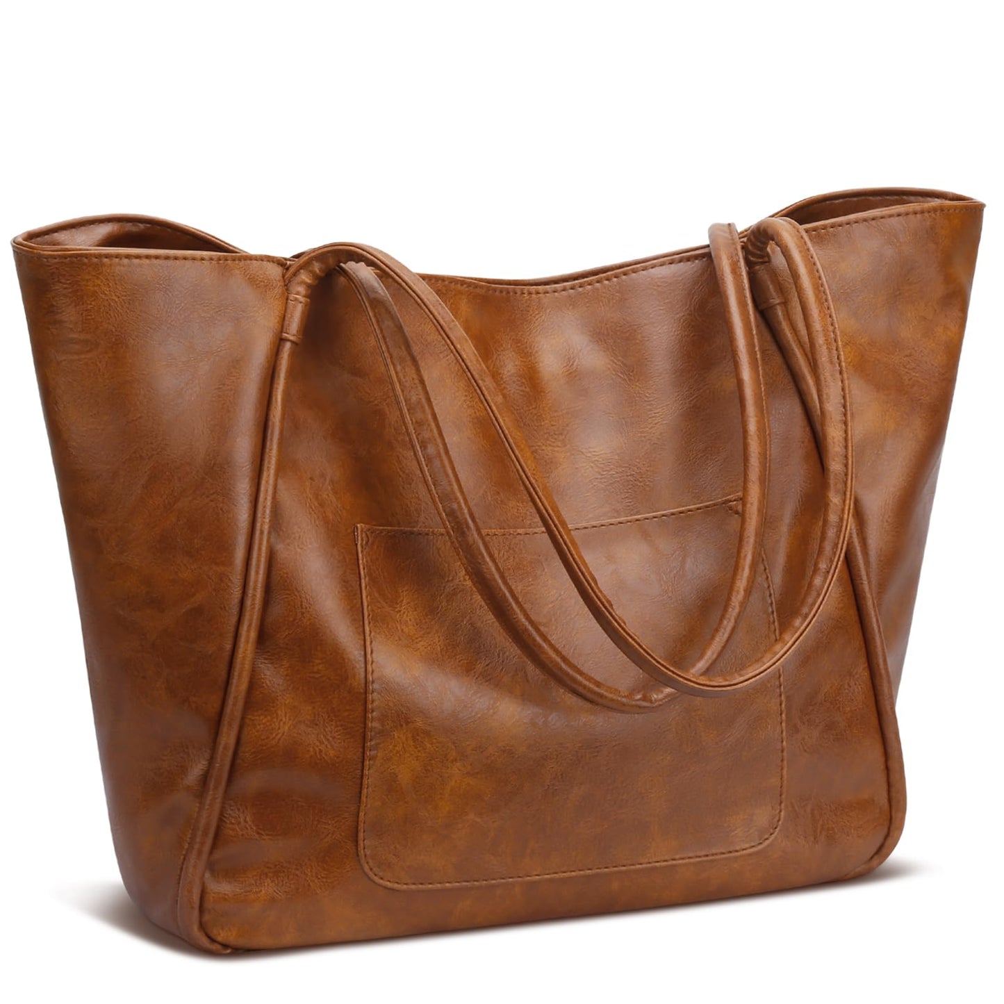 KKXIU Large Tote Bag for Women with Zipper Work Leather Travel Purse and Handbags - Dark Brown