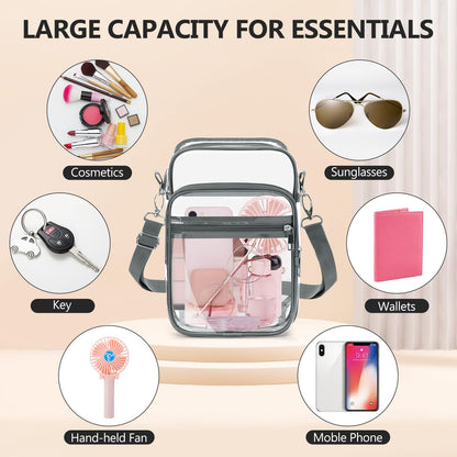 Blvornl Clear Crossbody Bag with Adjustable Shoulder Strap, Stadium Approved PVC Purse Bag, Messenger Bag