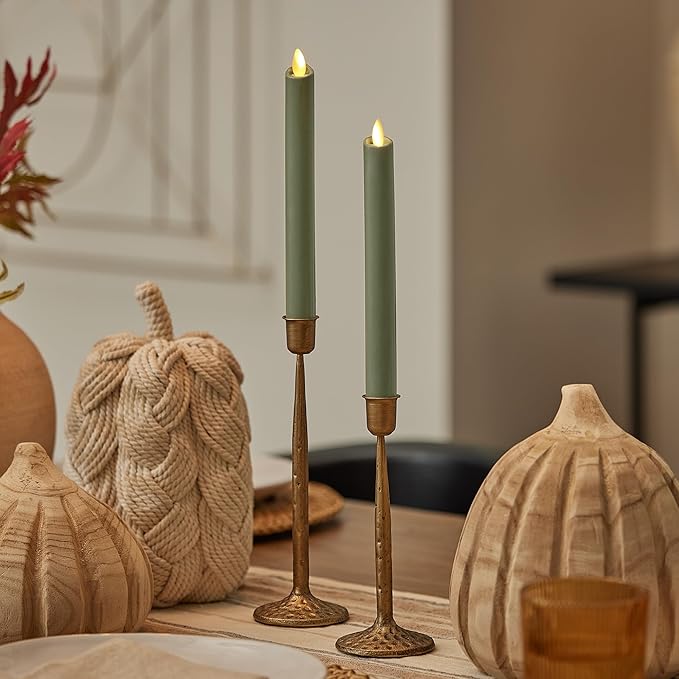 Luminara - Flameless Battery Operated Taper Candle - Loden Green - Pack of 1-1x9.5 - LED Flickering Flame - Realistic Safe for Home Kids and Pets