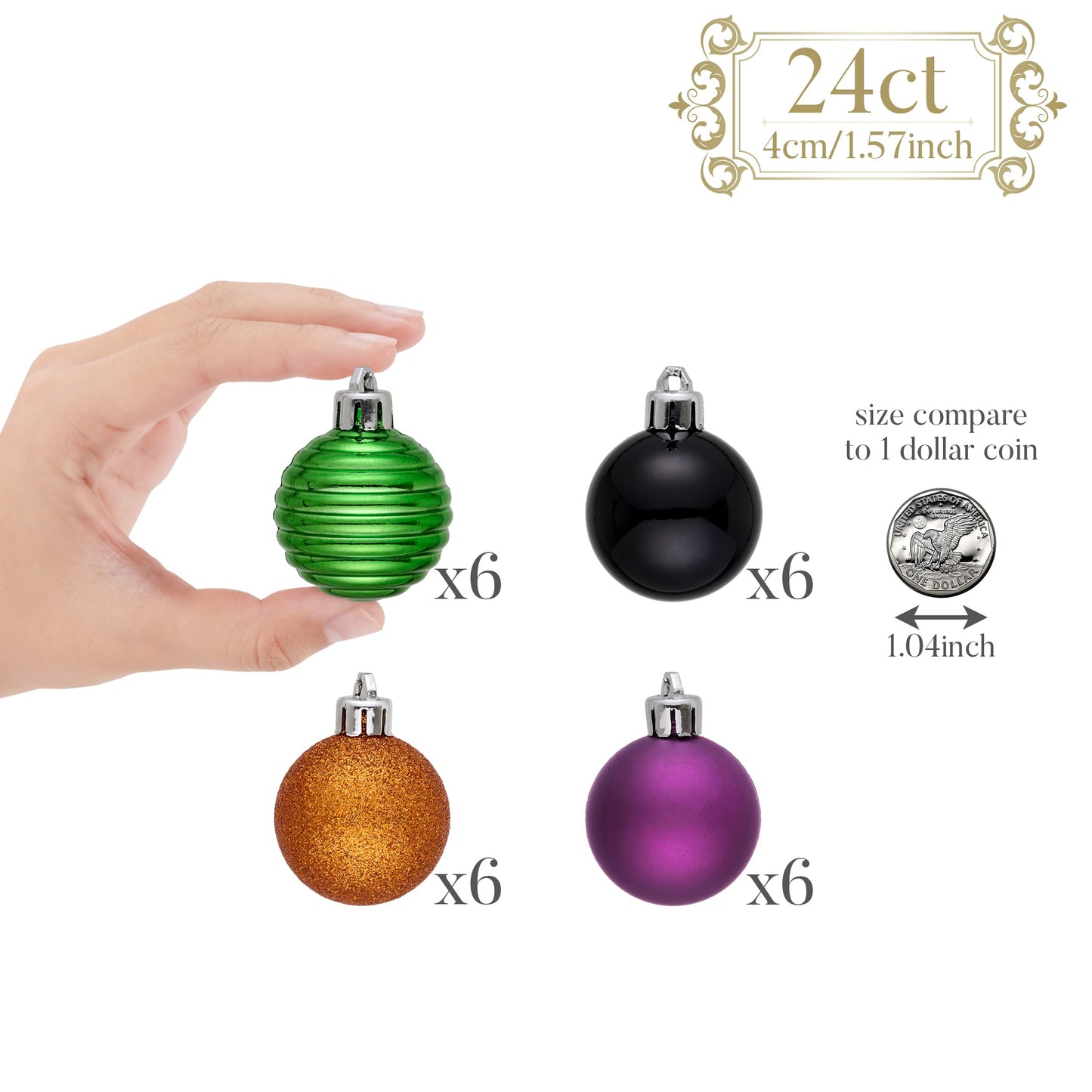 Valery Madelyn 1.57 Inches Small Christmas Tree Decorations Ornament Set for 4th of July Fall Halloween, 24ct Orange Purple Green Shatterproof Hanging Ball Ornaments Holiday Party Decor