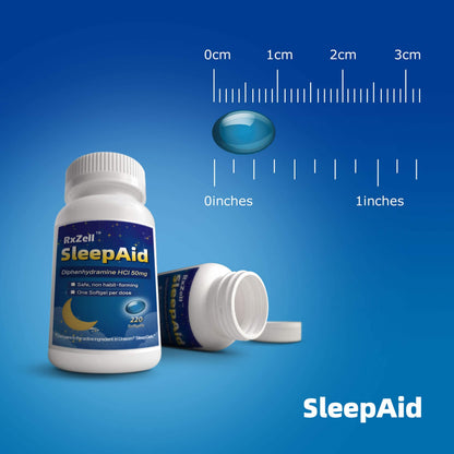 RXZELL Sleep Aid, Diphenhydramine 50mg, Easy-to-Swallow Softgels, Supports Deeper Restful Sleeping, Non Habit-Forming (220 Counts)