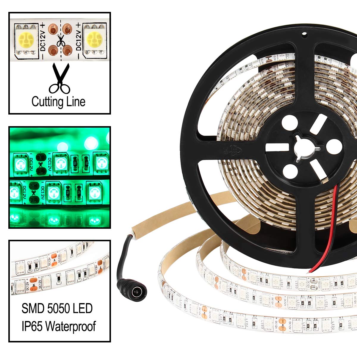 SUPERNIGHT 16.4FT LED Strip Light, Waterproof 12V 60W Green Rope Lights, 300 LEDs 5050 Tape Lights for Bedroom, Kitchen, Mirror, Home Decoration